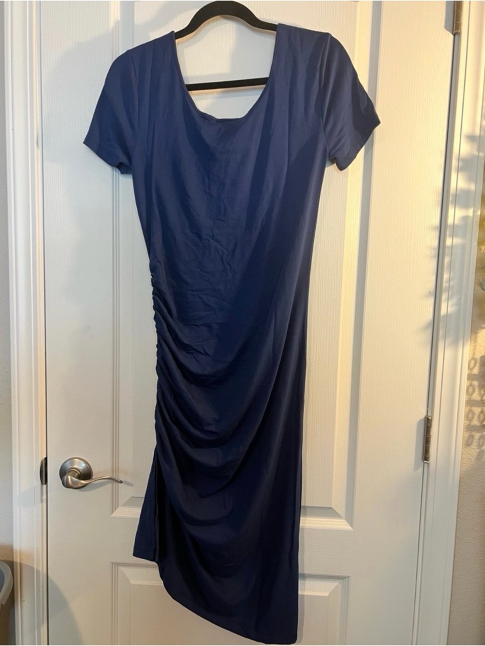Skinnygirl Navy Side-Ruched Midi Dress